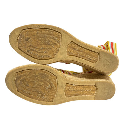 Hermes Striped Ribbon Strap Jute Sandals 37 Multicolor