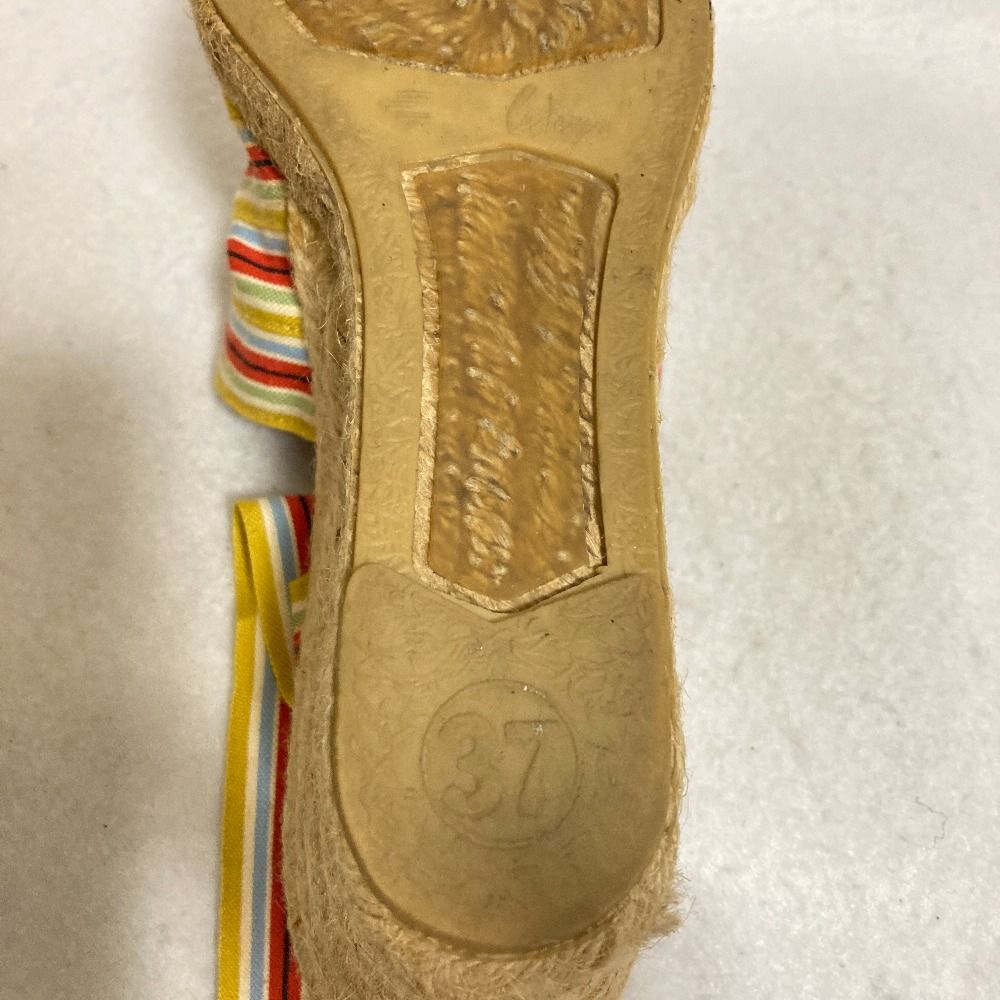 Hermes Striped Ribbon Strap Jute Sandals 37 Multicolor