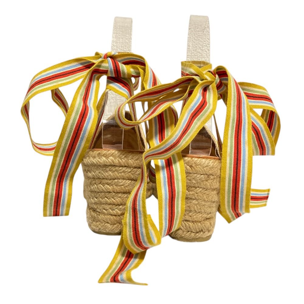 Hermes Striped Ribbon Strap Jute Sandals 37 Multicolor