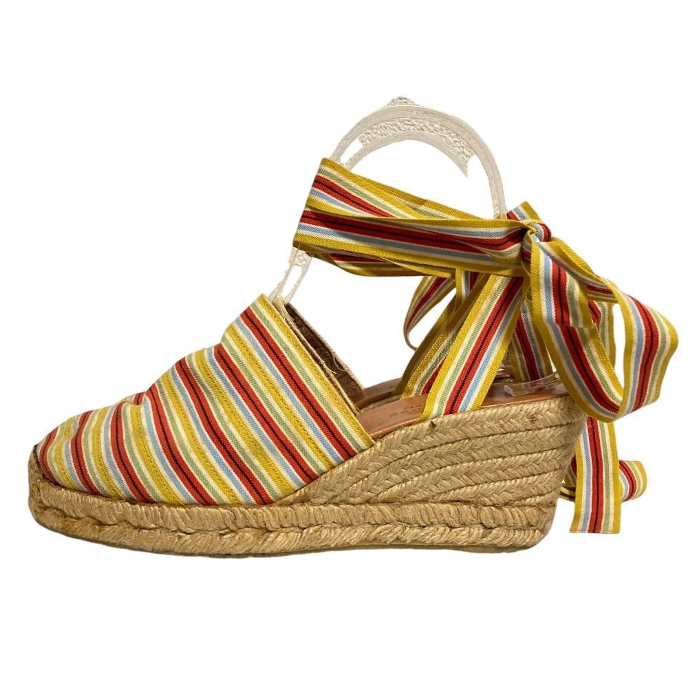 Hermes Striped Ribbon Strap Jute Sandals 37 Multicolor
