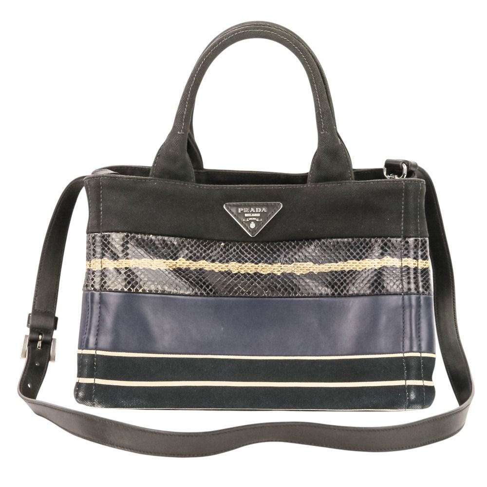 Prada Patchwork Canapa Mini 2-Way Shoulder Bag Black Navy
