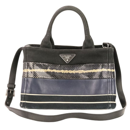 Prada Patchwork Canapa Mini 2-Way Shoulder Bag Black Navy