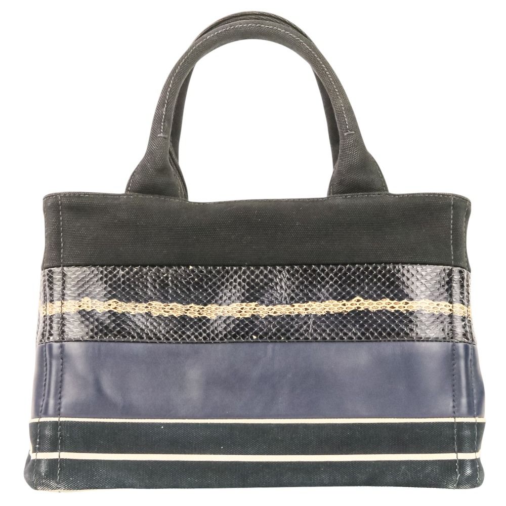 Prada Patchwork Canapa Mini 2-Way Shoulder Bag Black Navy