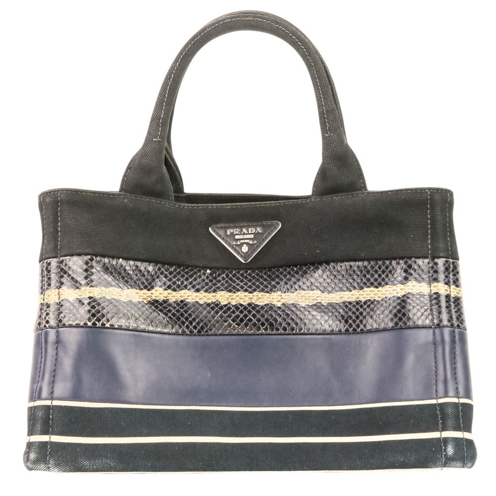 Prada Patchwork Canapa Mini 2-Way Shoulder Bag Black Navy