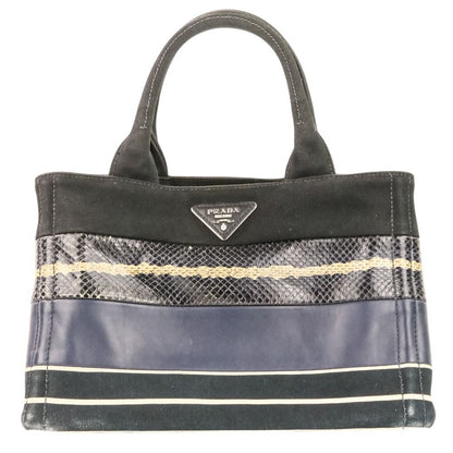 Prada Patchwork Canapa Mini 2-Way Shoulder Bag Black Navy