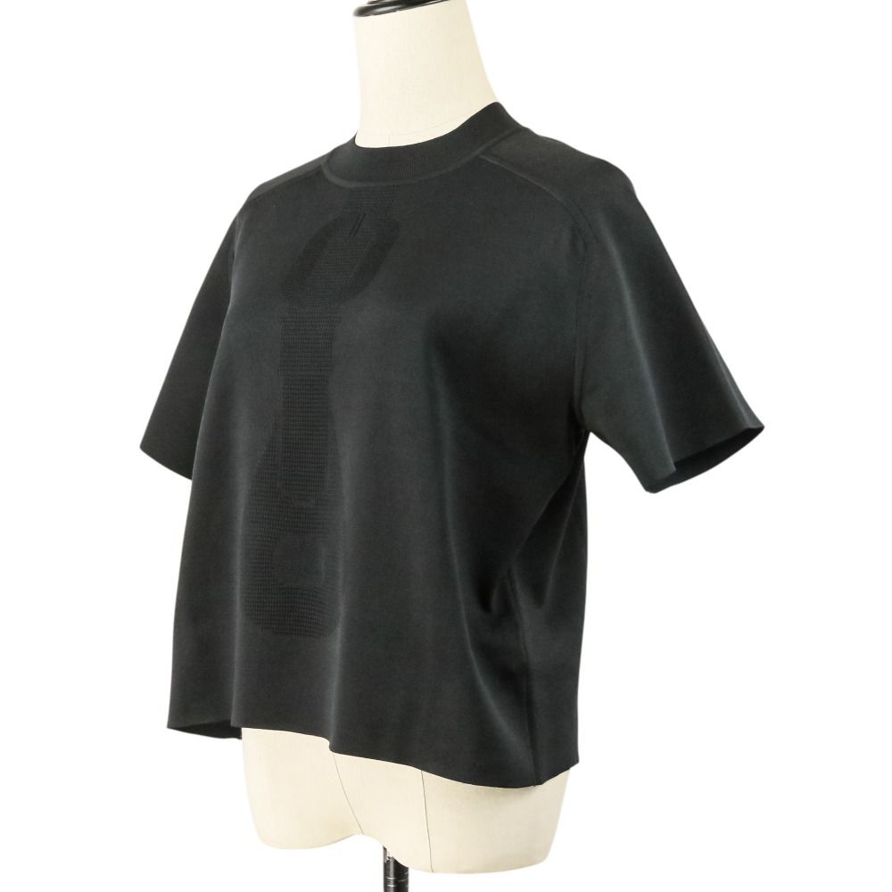 Hermes Coaching Relief Short Sleeve Silk Knit Sweater 36 Navy