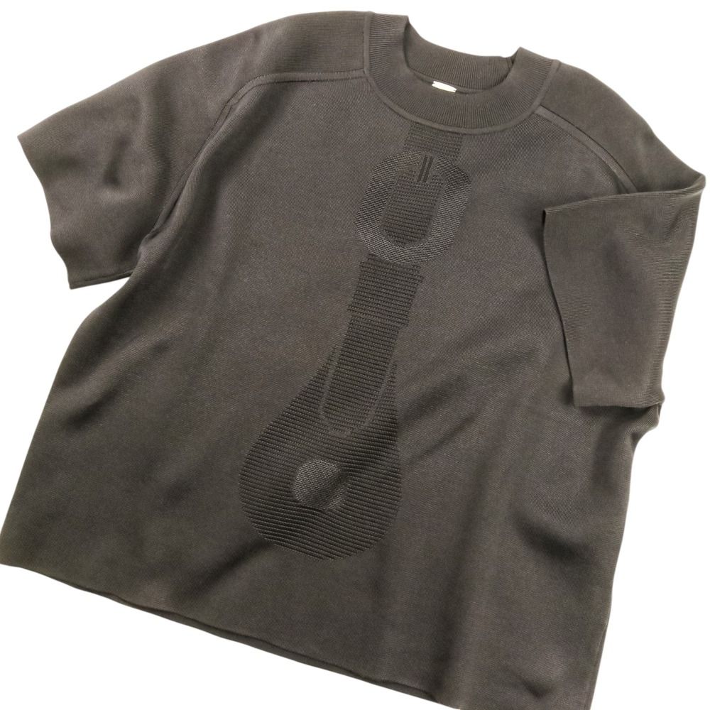 Hermes Coaching Relief Short Sleeve Silk Knit Sweater 36 Navy