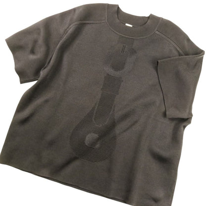 Hermes Coaching Relief Short Sleeve Silk Knit Sweater 36 Navy