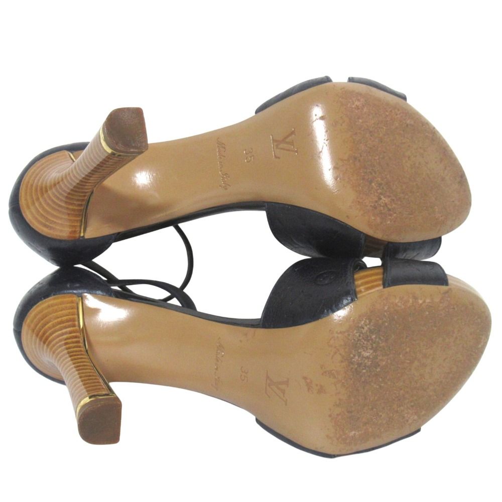 Louis Vuitton Monogram Empreinte Ankle Strap High Heels Sandals 35 Navy