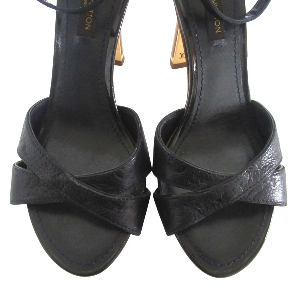 Louis Vuitton Monogram Empreinte Ankle Strap High Heels Sandals 35 Navy