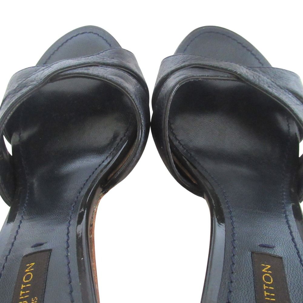 Louis Vuitton Monogram Empreinte Ankle Strap High Heels Sandals 35 Navy