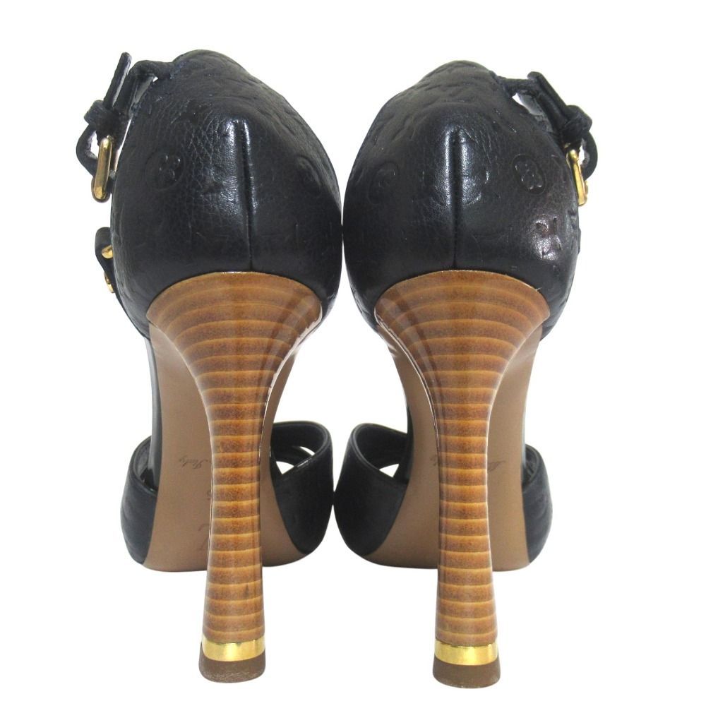 Louis Vuitton Monogram Empreinte Ankle Strap High Heels Sandals 35 Navy
