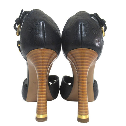 Louis Vuitton Monogram Empreinte Ankle Strap High Heels Sandals 35 Navy