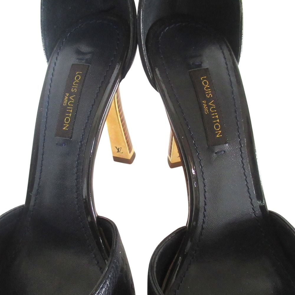 Louis Vuitton Monogram Empreinte Ankle Strap High Heels Sandals 35 Navy