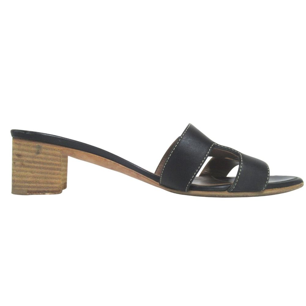 Hermes Leather Mules Sandals 36 Black