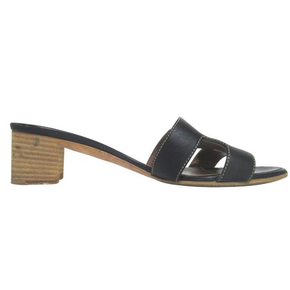 Hermes Leather Mules Sandals 36 Black