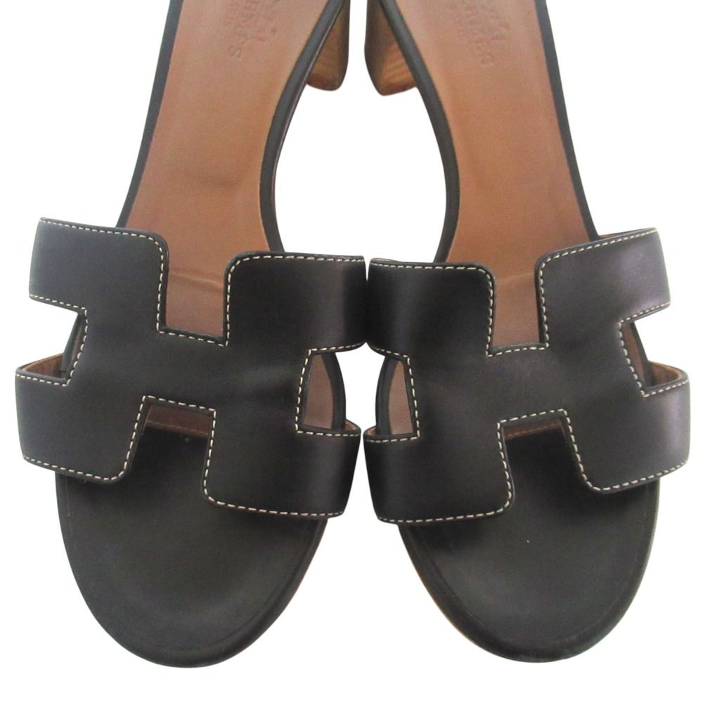 Hermes Leather Mules Sandals 36 Black