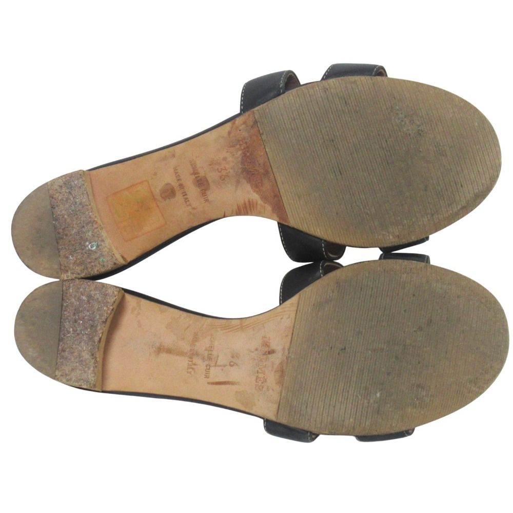 Hermes Leather Mules Sandals 36 Black