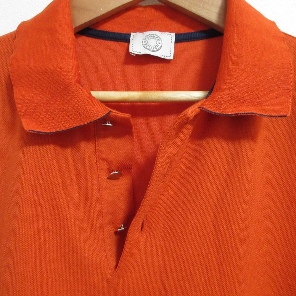 Hermes Series Button Stretch Pique Polo Shirt M Orange
