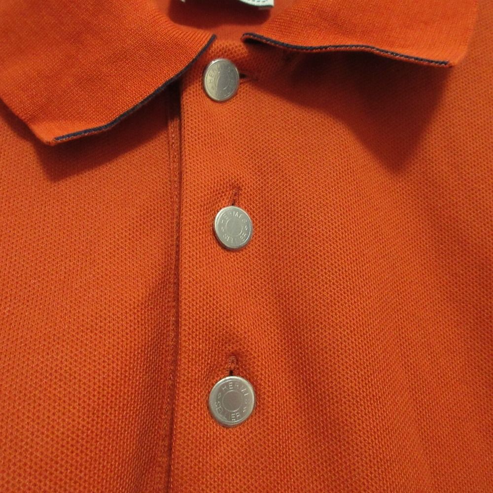 Hermes Series Button Stretch Pique Polo Shirt M Orange