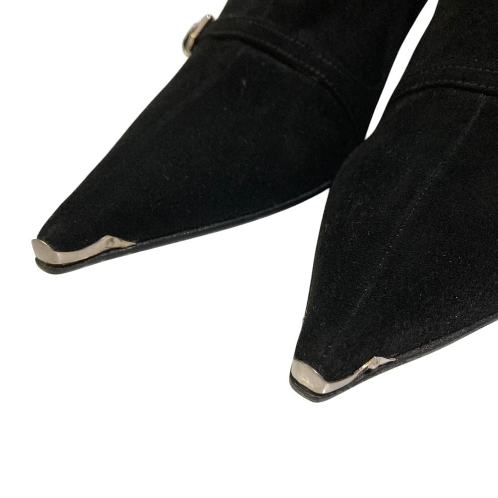 Prada Pointed Toe Suede Short Boots Black