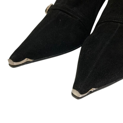 Prada Pointed Toe Suede Short Boots Black