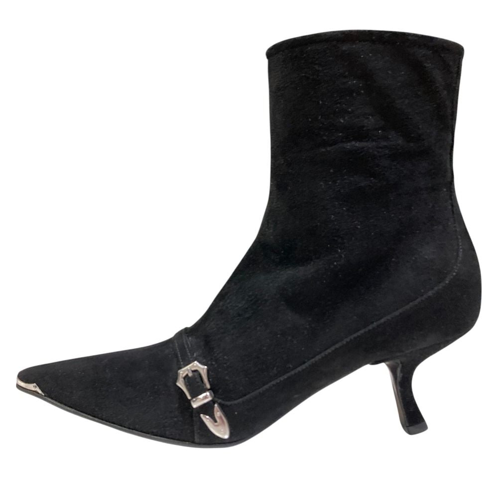 Prada Pointed Toe Suede Short Boots Black