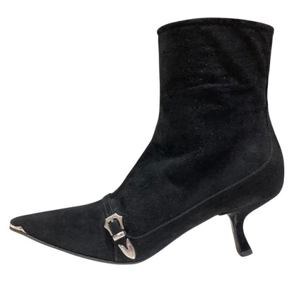 Prada Pointed Toe Suede Short Boots Black