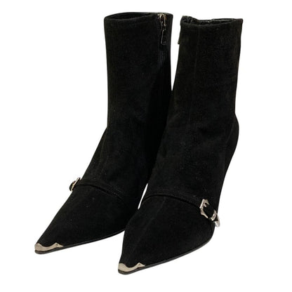 Prada Pointed Toe Suede Short Boots Black