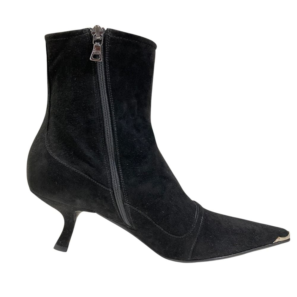 Prada Pointed Toe Suede Short Boots Black