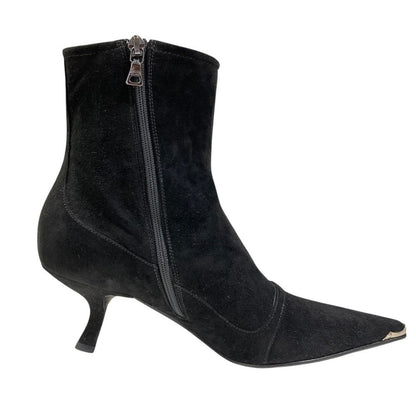 Prada Pointed Toe Suede Short Boots Black