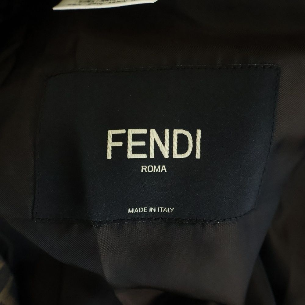 Fendi Zucca Pattern Leather Piping Trench Coat Brown