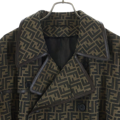 Fendi Zucca Pattern Leather Piping Trench Coat Brown