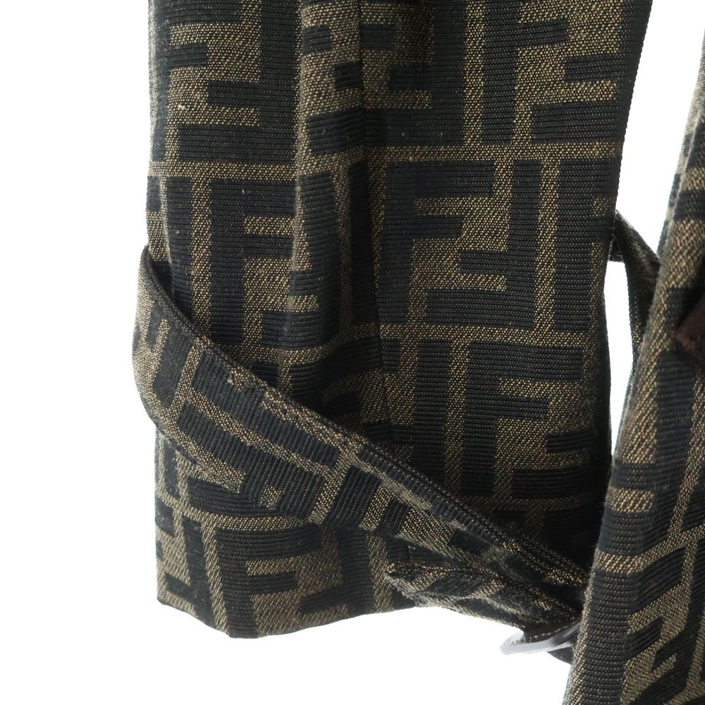 Fendi Zucca Pattern Leather Piping Trench Coat Brown