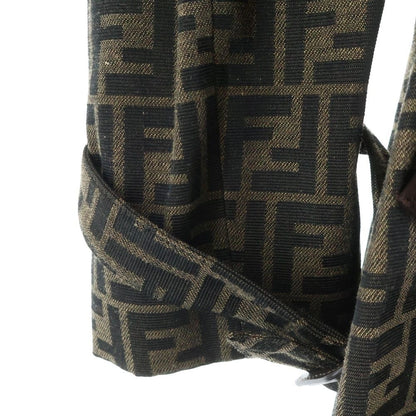Fendi Zucca Pattern Leather Piping Trench Coat Brown