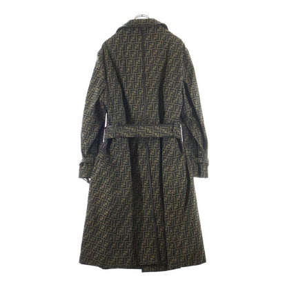 Fendi Zucca Pattern Leather Piping Trench Coat Brown