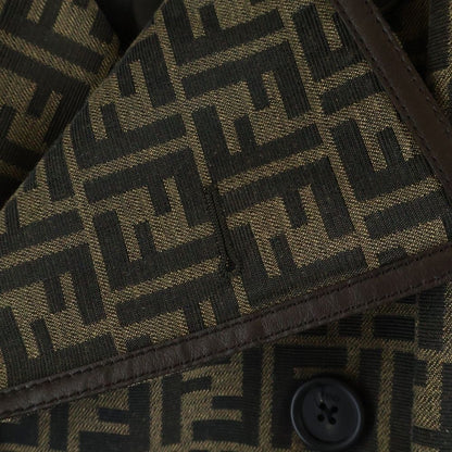 Fendi Zucca Pattern Leather Piping Trench Coat Brown