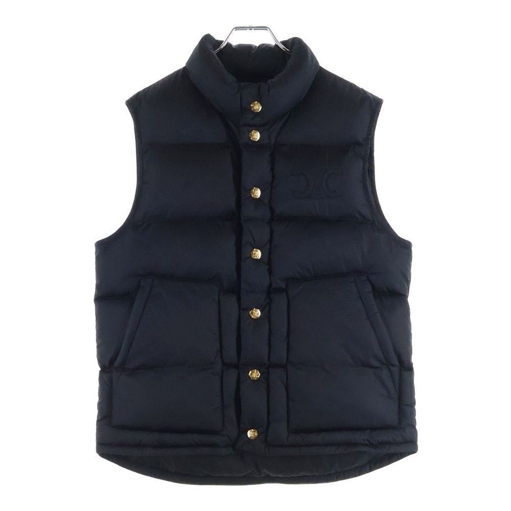 Celine Triomphe Patch Monogram Quilted Stand Collar Padded Vest Black