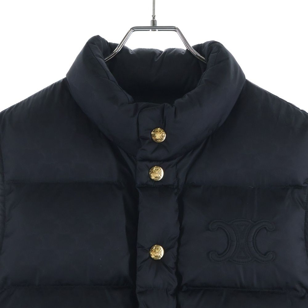 Celine Triomphe Patch Monogram Quilted Stand Collar Padded Vest Black