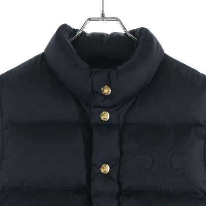Celine Triomphe Patch Monogram Quilted Stand Collar Padded Vest Black