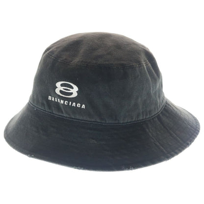 Balenciaga Logo Embroidered Distressed Bucket Hat Black
