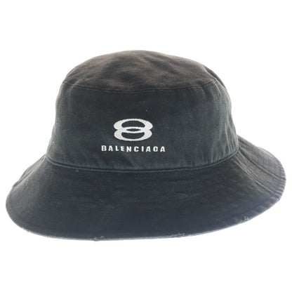 Balenciaga Logo Embroidered Distressed Bucket Hat Black