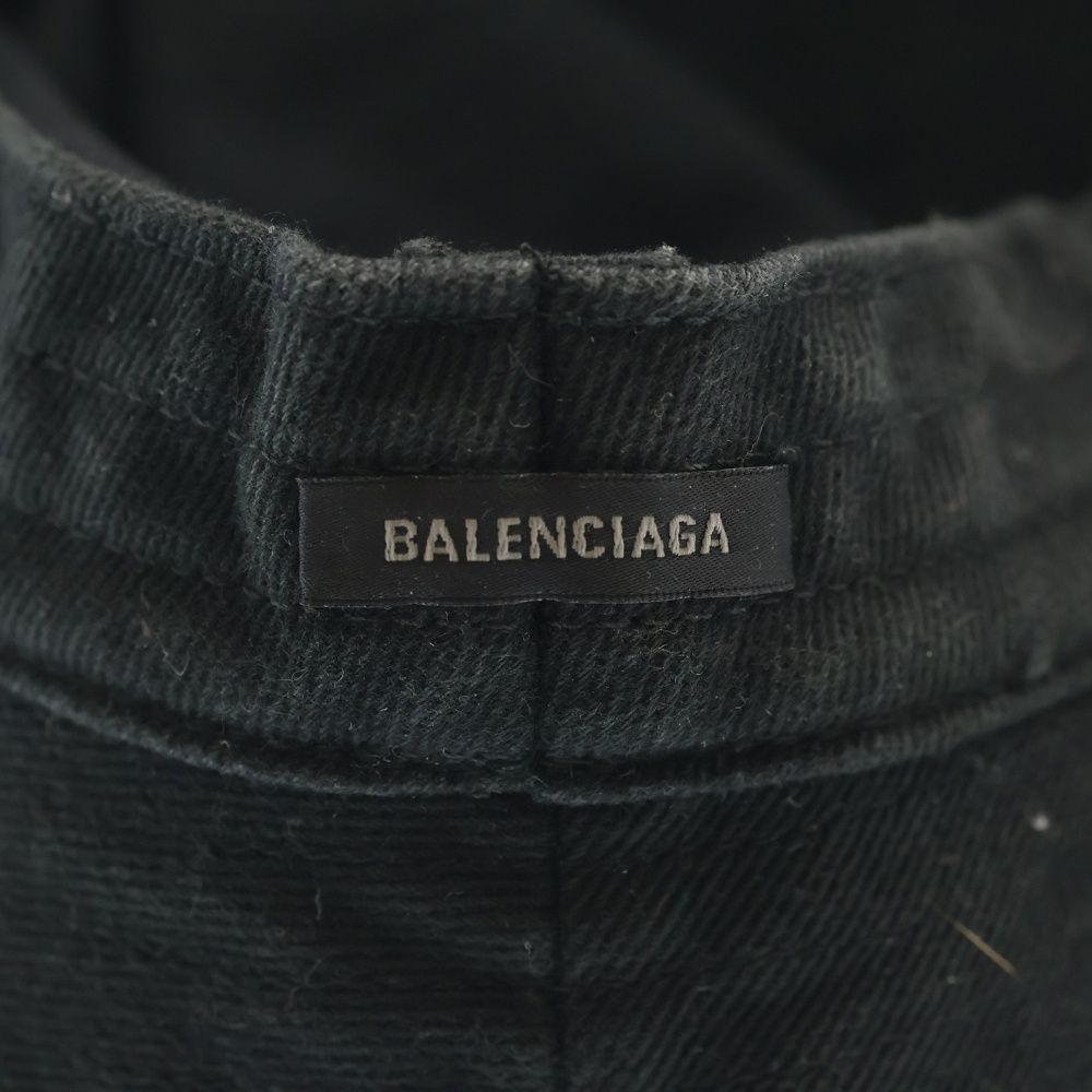 Balenciaga Logo Embroidered Distressed Bucket Hat Black