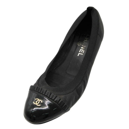 Chanel Ballet Shoes CC Logo Leather Frill Black