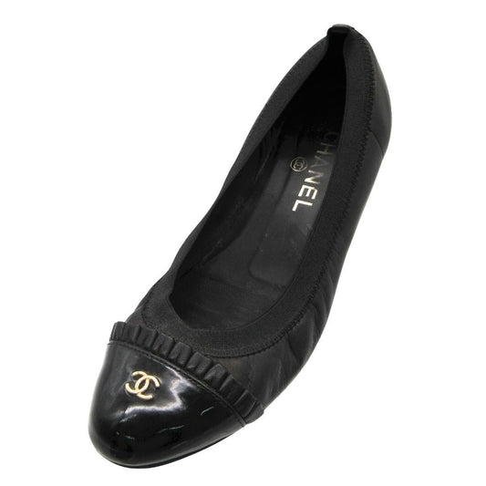 Chanel Ballet Shoes CC Logo Leather Frill Black