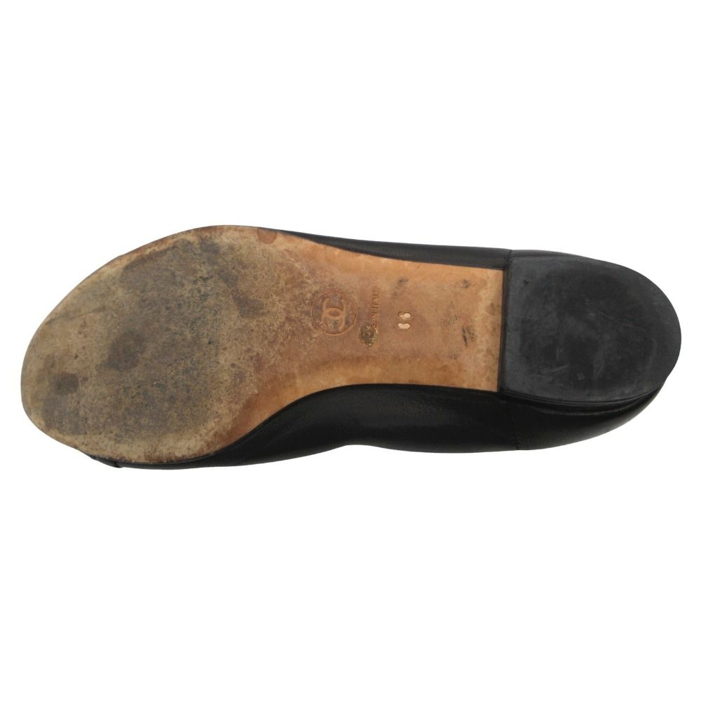 Chanel Ballet Shoes CC Logo Leather Frill Black