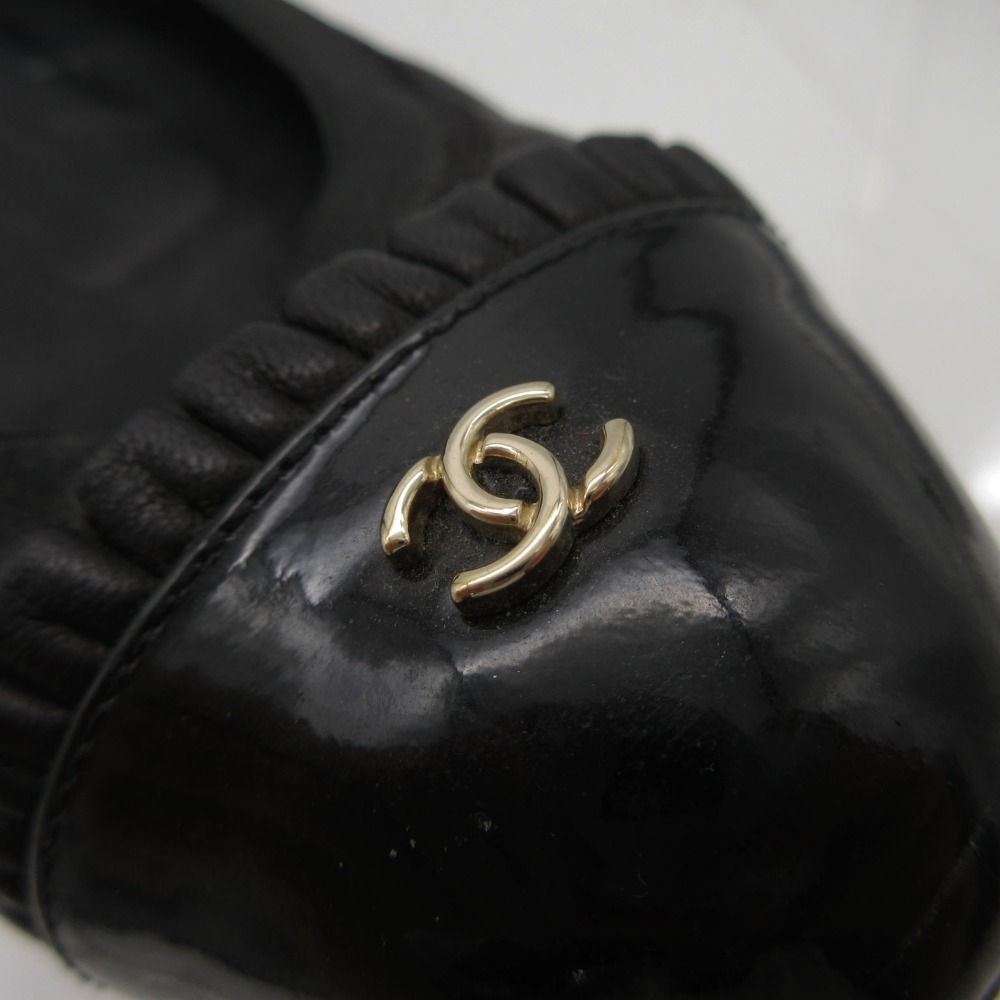 Chanel Ballet Shoes CC Logo Leather Frill Black