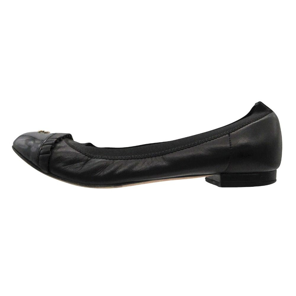 Chanel Ballet Shoes CC Logo Leather Frill Black