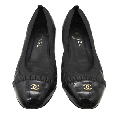 Chanel Ballet Shoes CC Logo Leather Frill Black