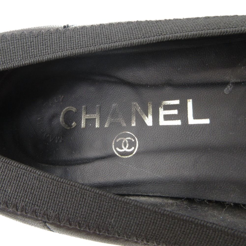 Chanel Ballet Shoes CC Logo Leather Frill Black
